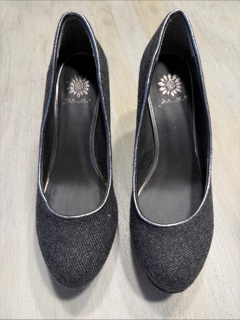 Yellow Box Black Round-Toe Heels
